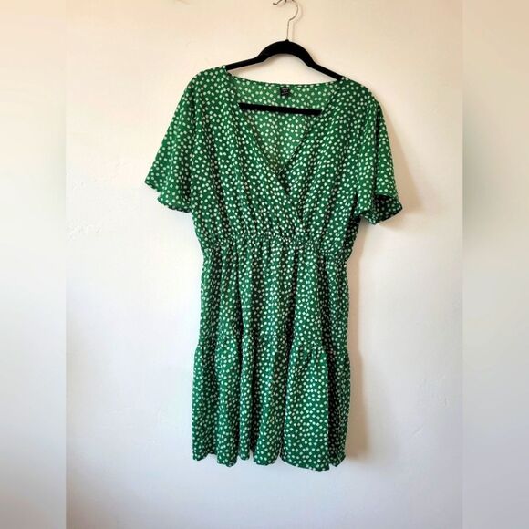 Plus Size 1X Wrap Dress Tiered Midi Green Polkadot Cottage Pastoral Maiden Fairy - Picture 1 of 6